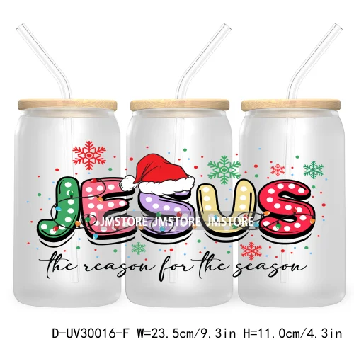 Merry And Bright Santa Baby New Year 16OZ UV Cup Wrap DTF Transfer Stickers For Libbey Glass Cups Tumbler Family Christmas Mommy