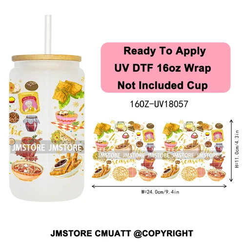 Feliz Navidad Christmas Mexican Food UV DTF Stickers Ready To Apply Cup Wrap High Quality Waterproof For 16OZ Libbey Can Glass