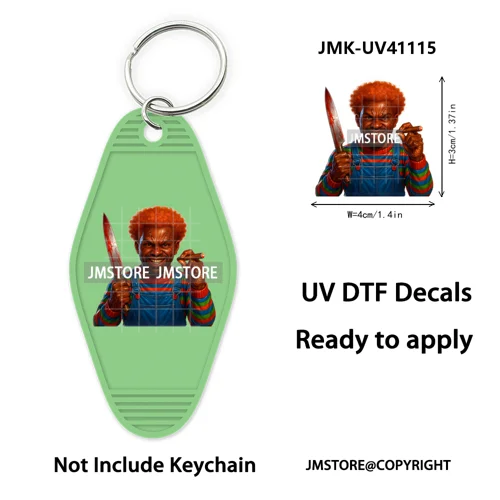 Black Dad Halloween Horror Villain UV DTF Motel Keychain Decal Ready To Ship Durable Transfer Stickers Prints For Hotel Keychain