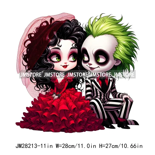 Cartoon Double Trouble Couple Character Halloween Printing Patches Iron On DTF Transfers Stickers Ready To Press For Clothing