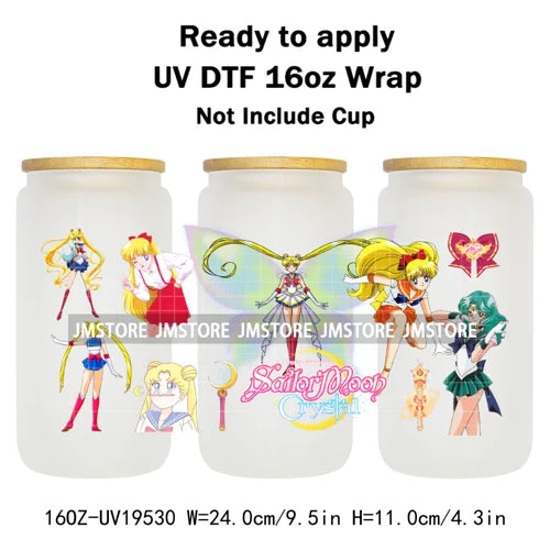 Sailor Girls Inspired Anime Fan Cartoon Characters UV DTF Transfer Sticker Cup Tumbler Wrap For 16OZ Libbey Glass Wraps Bottle