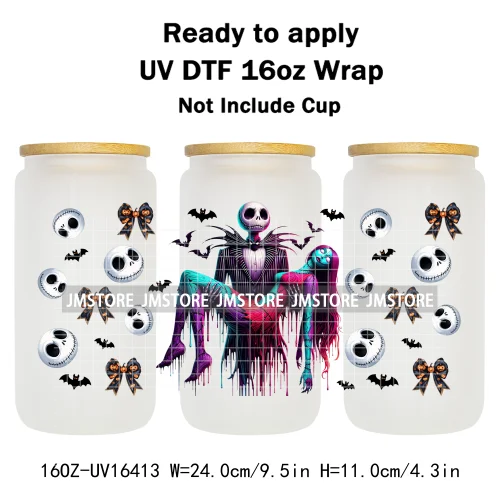 Halloween Couple Horror Movie Spooky Season UV DTF Stickers Ready To Transfer Cup Wrap Custom Label For Libbey Can Glass Tumbler