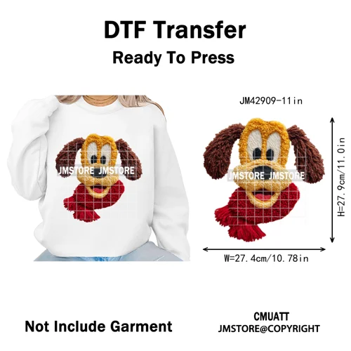 Scarf Christmas Cartoon Movie Mouse Friends Faux Yarn Embroidery Iron on DTF Transfers Stickers Ready to Press for Sweatshirts