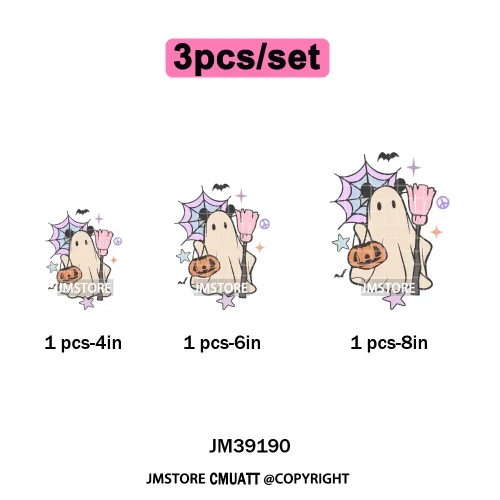 Funny Halloween Spooky Vibes Cartoon Characters Pumpkin Iron on DTF Washable Transfers Stickers Ready to Press for T-shirts Bags