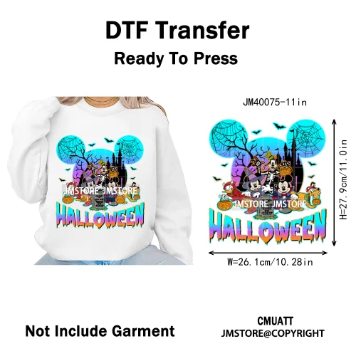 Nightmare on Main Street Pumpkin Spooky Halloween Cartoon Season Iron on DTF Heat Transfers Stickers Ready to Press for Hoodies
