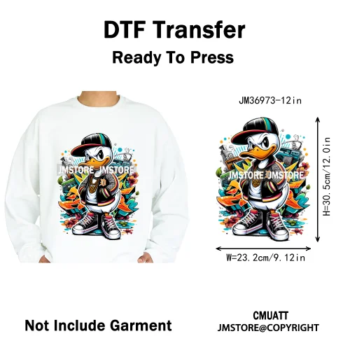 12in Cool Urban Trap Style King Animal Rich Ducks With Gold Chain Iron on DTF Heat Transfer Sticker Ready to Press for Clothing