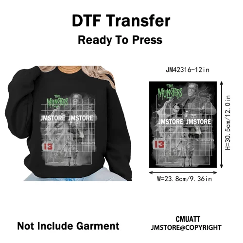 12in Retro Halftone Movie Halloween Spooky Popular Shows Iron on DTF Washable Transfers Stickers Ready to Press for Hoodies