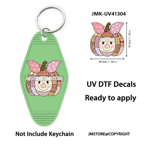 Cartoon Bear Pumpkin Fall Autumn Halloween UV DTF Motel Keychain Wraps Ready To Apply Custom High Quality Hotel Keychain Decals