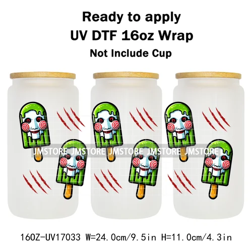 Ice Cream Halloween Killers Horror Characters UV DTF Stickers Ready To Apply Cup Wrap Custom Labels For 16OZ Libbey Can Glass