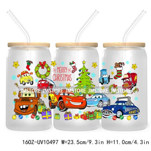 Merry Christmas Mouse UV DTF Sticker For 16OZ Libbey Glass Cup Can Wrap Transfer Stickers Custom Labels Xmas Cartoon Characters