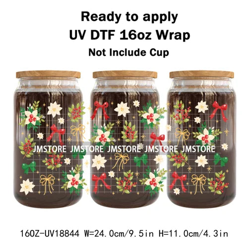 Coquette Bow Christmas Cozy Winter UV DTF Stickers Ready To Apply Cup Wrap Durable Custom Prints DIY Craft For Libbey Can Glass