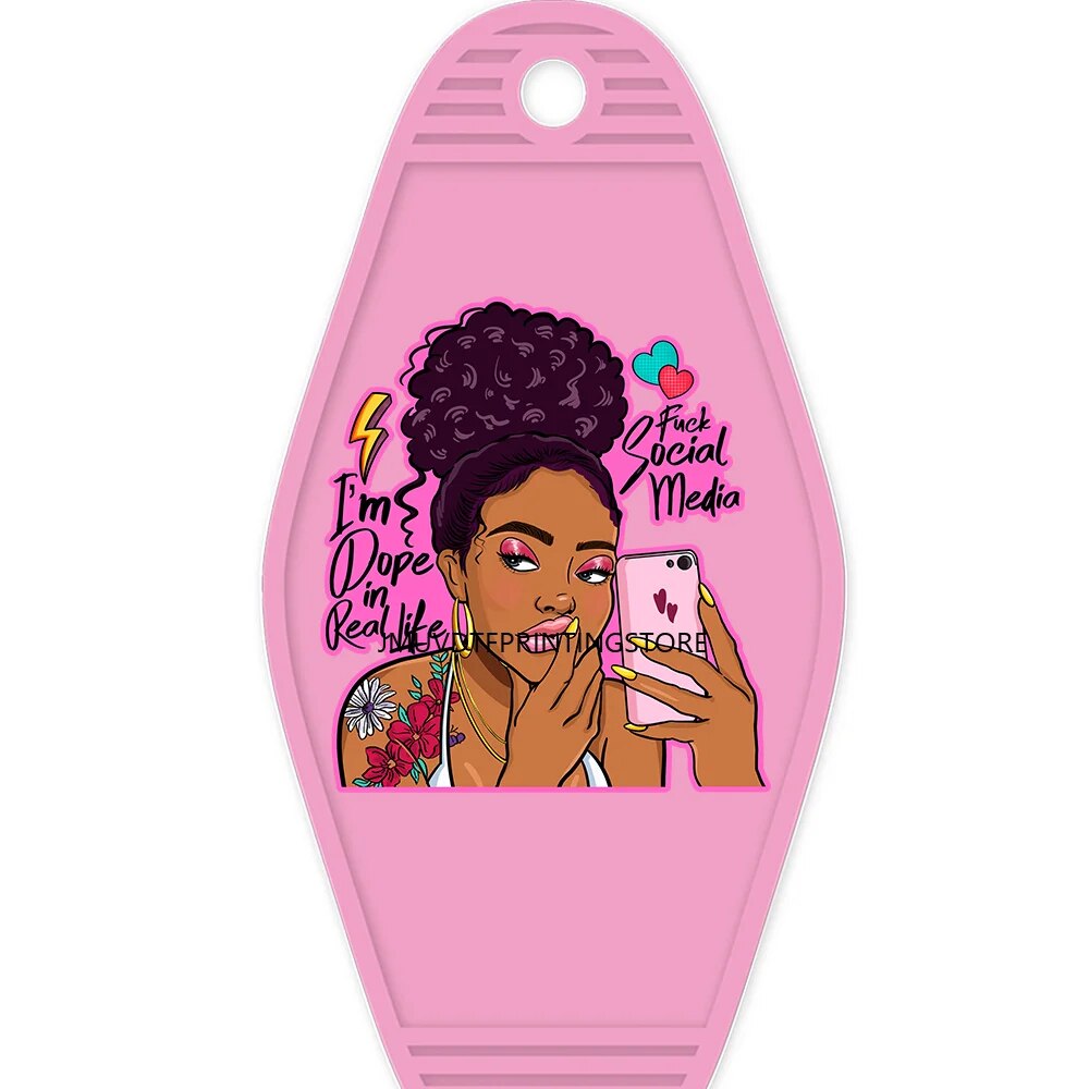 African American Girl High Quality WaterProof UV DTF Sticker For Motel Hotel Keychian Hustle Black Women