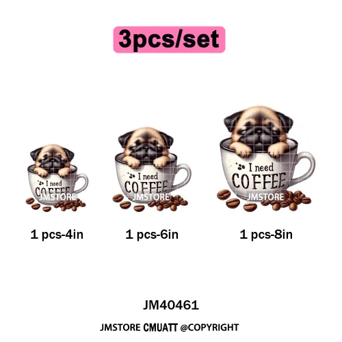 Funny Cartoon Pet Puppy Small Sleeping Cozy Coffee Dogs Lover Iron on DTF Washable Transfers Sticker Ready to Press for Clothing