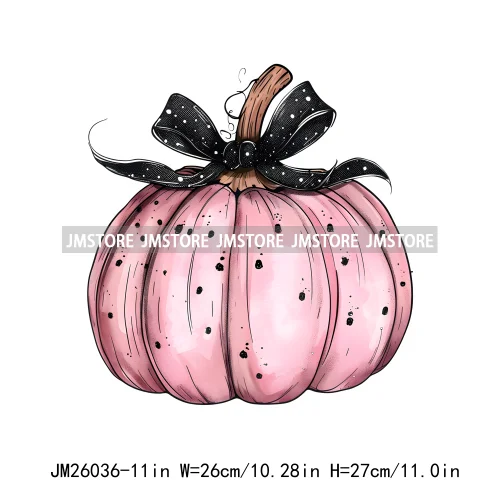 Cute Pumpkin Leopard Star Polka Dots Coquette Bow Autumn Fall Halloween DTF Iron On Transfer Stickers Ready To Press For Clothes