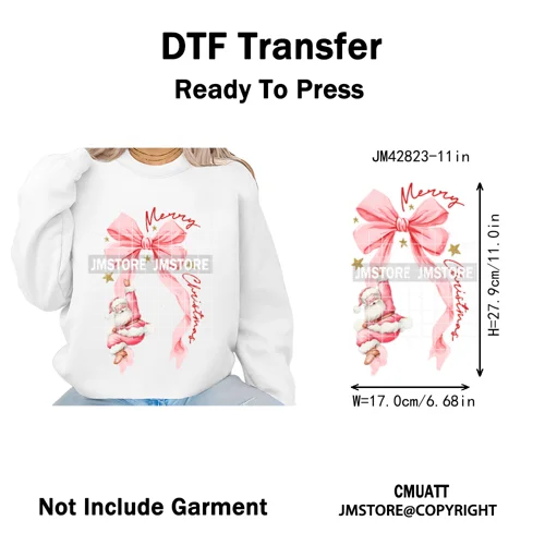 Funny Christmas Tree Coquette Holly Jolly Merry and Bright Festive Lover Iron on DTF Transfer Sticker Ready to Press for Hoodies