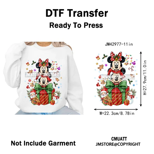 Very Merry Christmas Party Cartoon Princess Kids Friends Winter Gifts Iron on DTF Transfers Stickers Ready to Press for Textiles