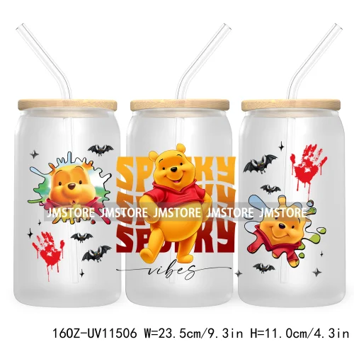 Spooky Cartoon Halloween Pumpkin Ghost 16OZ UV Cup Wrap DTF Transfer Stickers For Libbey Glass Can Cup Tumbler Waterproof Labels