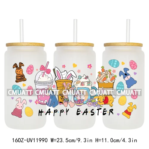 Cartoon Easter Vibes Animal Eggs Bunny Hunting Horror Killer 16OZ UV DTF Cup Wrap Sticker Label DIY Logo For Libbey Glass Can