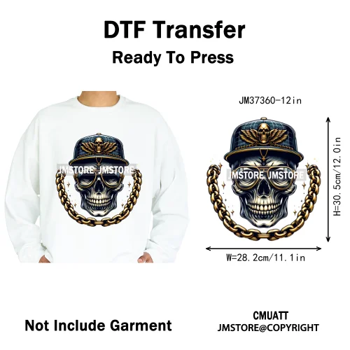 12in Colorful Graffiti Streetwear Skeleton Game Over Iron on DTF Thermal Transfers Stickers Printing Ready to Press for T-shirts