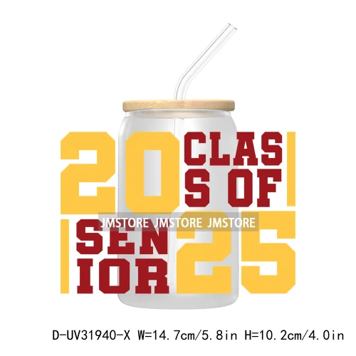 Senior 2025 College Grad UV Sticker Decals For Libbey Cold Cups Mugs Tumbler Transfer Stickers Waterproof Labels Graduation Cap