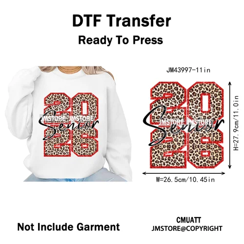 Faux Glitter Senior Class of 2026 High School Graduate Reunion Iron on Washable DTF Transfer Stickers Ready to Press for Clothes