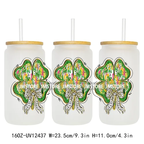 Lucky Coquette Bow Happy St Patrick's Day 16OZ UV DTF Cup Wrap Transfer Stickers Custom Waterproof Labels For Libbey Glass Can