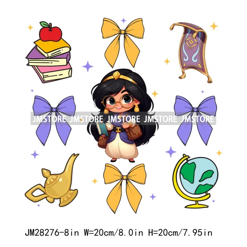 Cartoon Princess Character Friends Back To School Coquette Bow Decals DTF Iron On Transfers Stickers Ready To Press For T-shirts