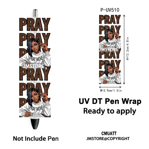 Black Girl Praying Afro Women Faith UV DTF Pen Wraps Ready To Apply Transfer Sticker Print Waterproof High Quality UV DTF Decal