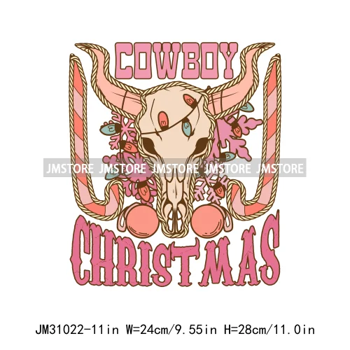 Retro Western Howdy Cowboy Santa Snowmies Cactus Merry Christmas Iron On DTF Transfers Stickers Ready To Press For Clothing