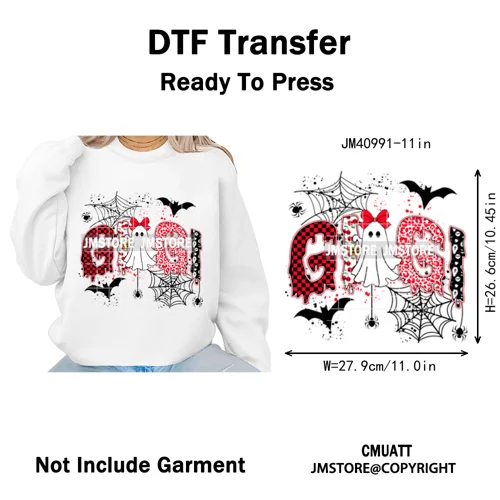 Leopard Checkered Spooky Mama Ghost Halloween Letters Preppy Halloween Iron on DTF Transfer Stickers Ready to Press for T-shirts