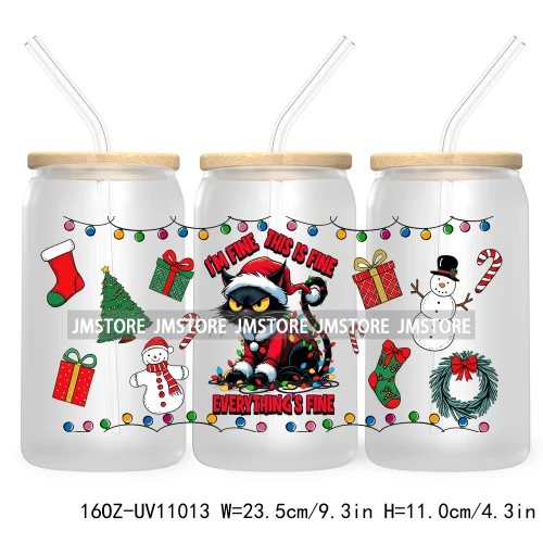 Skeleton Christmas 16OZ UV DTF Cup Wrap Transfer Stickers Durable Waterproof For Libbey Glass Can Coquette Bow Christmas Santa