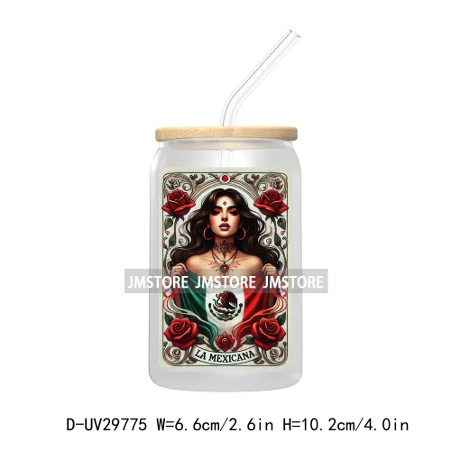 La Mexicana Latina Tarot Card UV DTF Transfer Stickers Decals For Libbey Cold Cups Mugs Tumbler Waterproof Floral Sugar Skulls