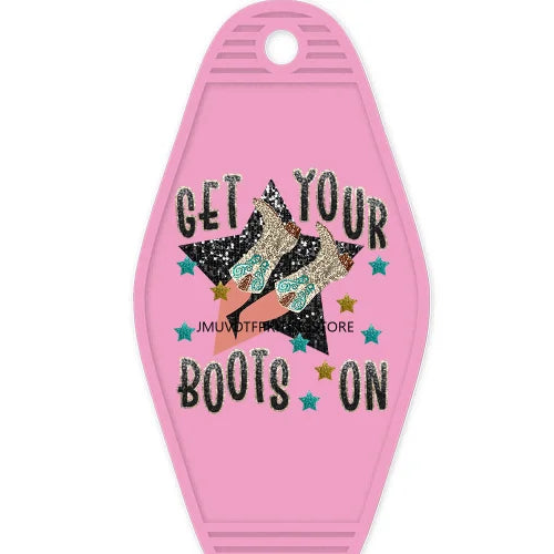 Faux Sequin Western Cowgirl Boots Hat High Quality Durable WaterProof UV DTF Sticker Logo For Motel Hotel Keychain Cow Skull