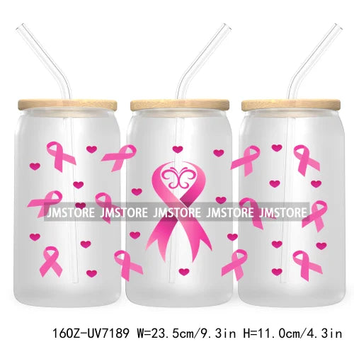 Peace Love Cure Breast Cancer Awareness Pink 16OZ UV DTF Cup Wrap Transfer Stickers For Libbey Glass Can Cups Tumbler October