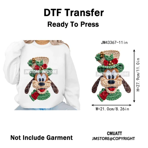 Cute Faux Knitting Yarn Princess Cartoon Character Christmas Holiday Iron on DTF Transfers Stickers Ready to Press for Hoodies