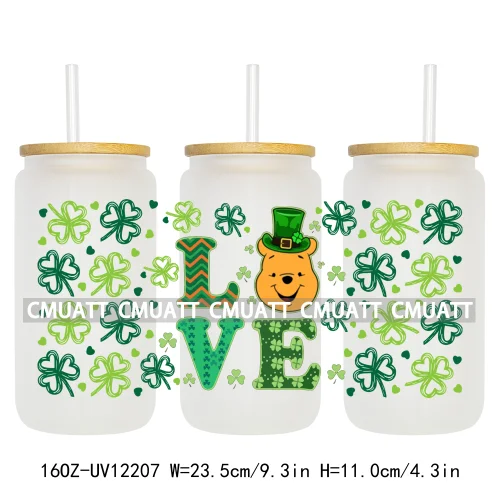 Cartoon St Patricks' Day Lucky Shamrock Animals 16OZ UV DTF Cup Wrap Sticker Custom Label Waterproof Logo For Libbey Glass Can