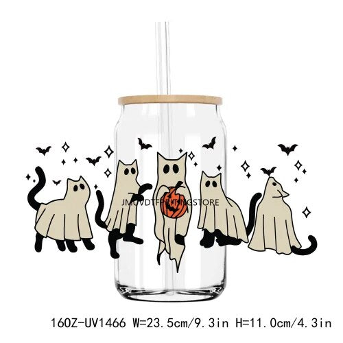 Western Halloween Boo Ghost 16OZ UV DTF Cup Wrap Transfers Stickers Custom Labels DIY Durable Waterproof Logo For Libbey Glass