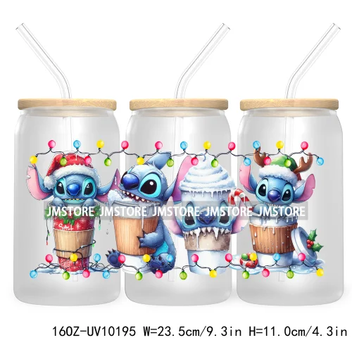 Christmas Lights Cartoon Coffee Cups 16OZ UV DTF Cup Wrap Transfer Stickers Custom Labels Waterproof Logo For Libbey Glass Can