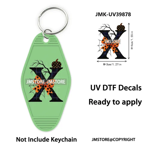 Halloween Pumpkin Alphabet Letters UV DTF Motel Keychain Decal Ready To Ship Durable Transfer Stickers Prints For Hotel Keychain