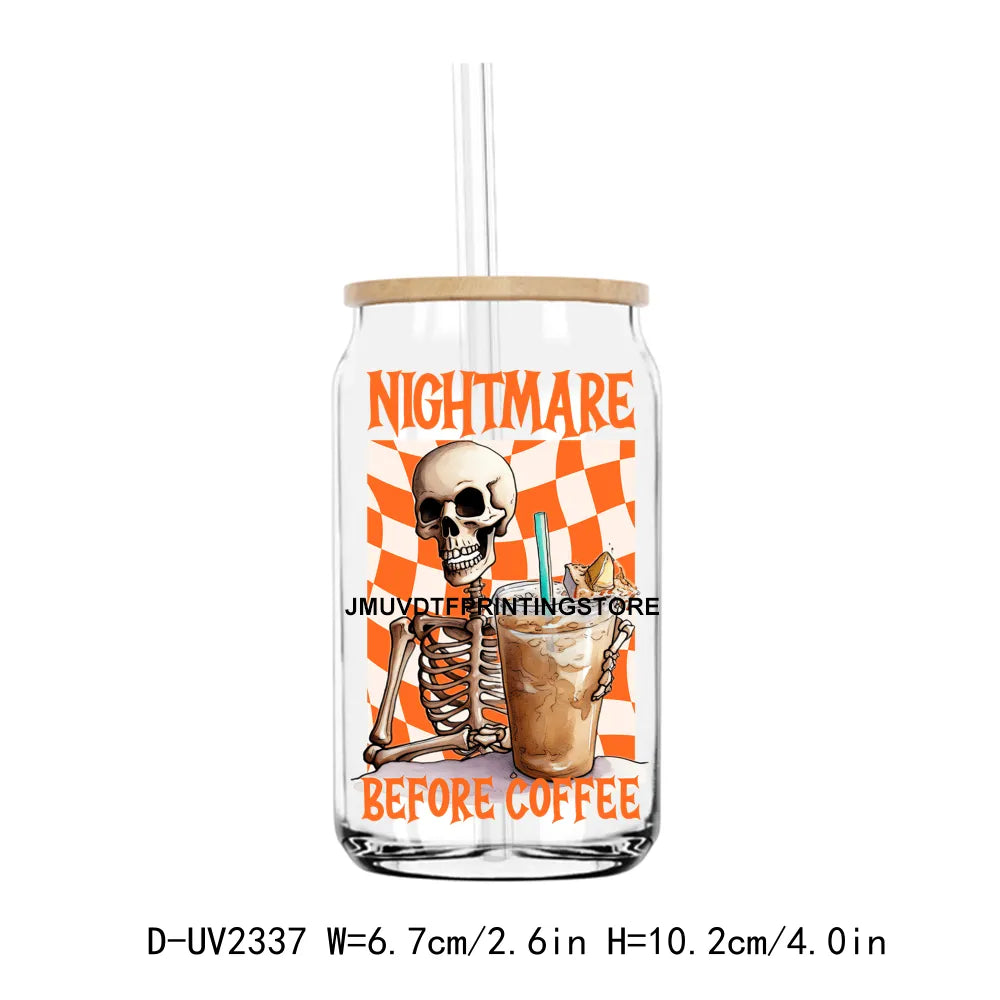 Skull Nightmare Before Coffee UV DTF Transfers Stickers Decals For Libbey Cold Cups Mugs Tumbler Waterproof DIY Craft