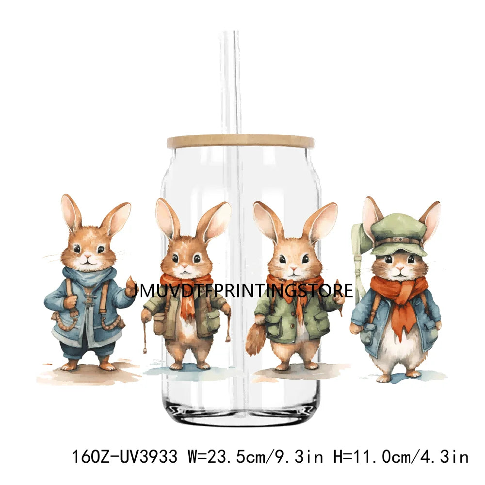 Cute Easter Bunny Rabbit With Flower 16OZ UV DTF Cup Wrap Transfer Sticker Custom Label DIY Waterproof Logo For Libbey Glass Can