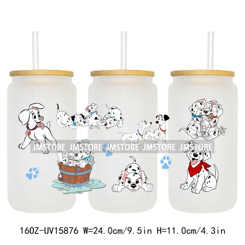 Cute Loyal Dogs Black Dalmatian UV DTF Cup Wraps Ready To Apply Waterproof Transfer Stickers For 16OZ Libbey Glass Can Tumbler