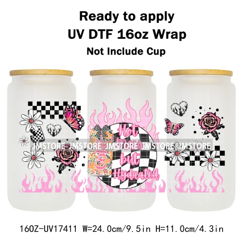 Retro Drink Quotes Butterfly Flower Heart 16OZ UV DTF Cup Wraps Ready To Apply Waterproof Transfer Stickers For Libbey Glass Can
