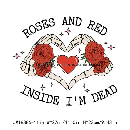 Hot All You Need Is Love Clouds Of Love Rose And Red Inside I'm Dead Skeleton Happy Valentines DTF Transfer Stickers For Clothes