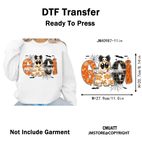 Leopard Checkered Spooky Mama Ghost Halloween Letters Preppy Halloween Iron on DTF Transfer Stickers Ready to Press for T-shirts