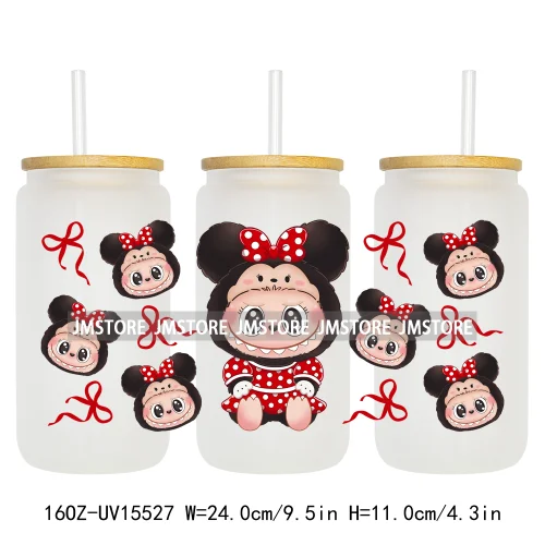 Coquette Bow Kids Cartoon Doll Characters UV DTF Cup Wraps Ready To Apply Waterproof Transfer Stickers For 16OZ Libbey Glass Can
