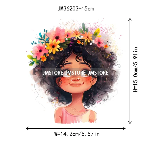 15cm 5.9in Kid Cute Spirit Of Spring Flower Girl Iron On Heat Transfer Sticker For Clothes Vinyl Thermal Washable T-Shirts Decal