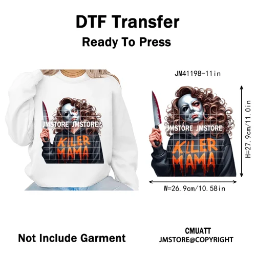 Creepy Killer Mama Club Halloween Spooky Vibes Horror Mom Iron on Washable DTF Transfer Stickers Ready to Press for T-shirts Bag
