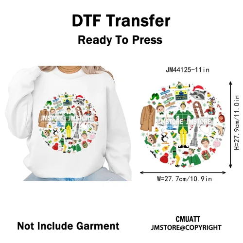Funny Christmas Movie Quotes Cartoon Characters Santa Iron on Washable DTF Heat Transfer Stickers Ready to Press for Sweatshirts