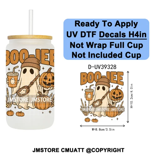 Stay Spooky Halloween Horror Pumpkin Coquette UV DTF Decals Ready To Apply Waterproof Transfer Sticker For 16OZ Libbey Glass Can